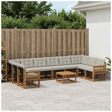 Set di divani da esterno 11 pcs Naturale e Grigio Chiaro - Foto 2