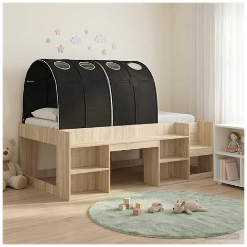 Letto con Tunnel 3 pz Rovere Sonoma e Nero Legno ingegnerizzato - Foto 2