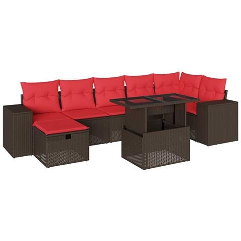 Set Divani da Giardino 8 pz con Cuscini Marrone in Polyrattan - Foto 1