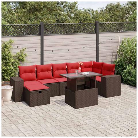 Set Divani da Giardino 8 pz con Cuscini Marrone in Polyrattan - Foto 2