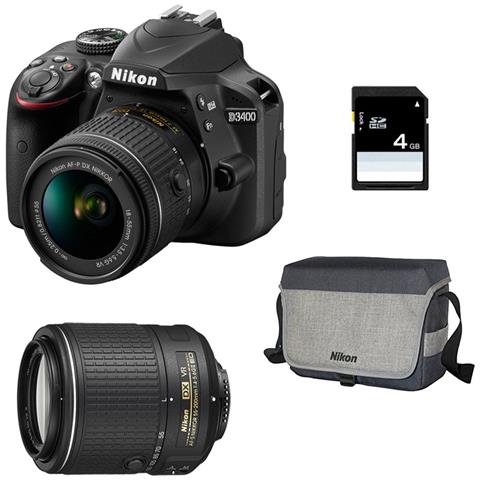 D3400 + 18-55Mm Vr + 55-200Mm Vr Ii Ha + Borsa + 4Gb Sd - Foto 1