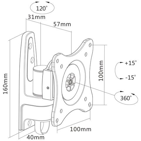 montaggio a parete, per TFT fino a 69cm (27"), max. 15kg - Foto 2