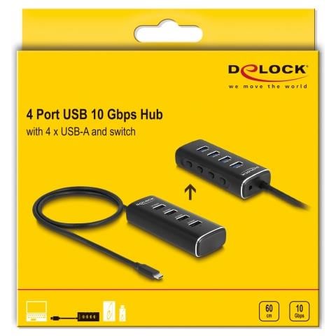 Hub USB 10 Gbps a 4 porte con connettore USB Type-C Cavo da 60 cm e interruttore per ogni porta - Foto 5