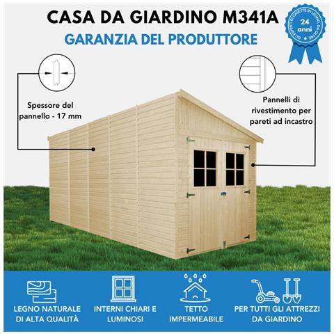 Casa Da Giardino In Legno Naturale (con Parete Laterale) Con Pavimento Impregnato 514x216 Cm / 10,2 M² - M341a+m341g - Foto 7
