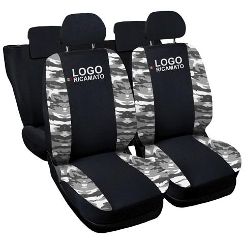 Coprisedili Auto Compatibili Per Bravo, Made In Italy, Set Di Copri Sedili Anteriori E Posteriori Con Copri Poggiatesta Incluso, Tessuto Poliestere, Colore - Nero \mimetico Chiaro - Foto 1