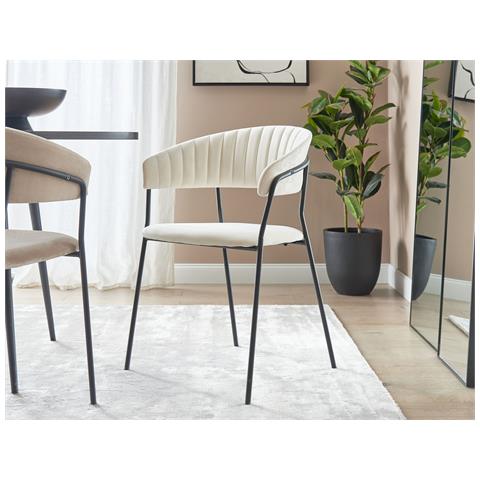 Set Di 2 Sedie Da Pranzo Velluto Bianco Crema Mariposa - Foto 1
