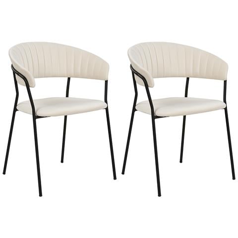 Set Di 2 Sedie Da Pranzo Velluto Bianco Crema Mariposa - Foto 7