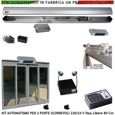 Kit Automazione Per 2 Porte Scorrevoli Ante Da 450 Mm Passaggio Libero 800 Mm Trasmissione A Cinghia 2 Pinze Ruote Aut - Foto 1
