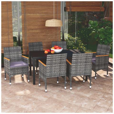 Set Da Pranzo Per Giardino 7 Pz Con Cuscini Polyrattan Grigio - Foto 8
