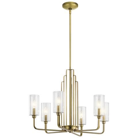 Lampadario Contemporaneo Kimrose Acciaio Ottone Spazzolato Vetro 6 Luci E14 - Foto 1