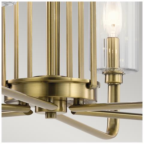 Lampadario Contemporaneo Kimrose Acciaio Ottone Spazzolato Vetro 6 Luci E14 - Foto 4