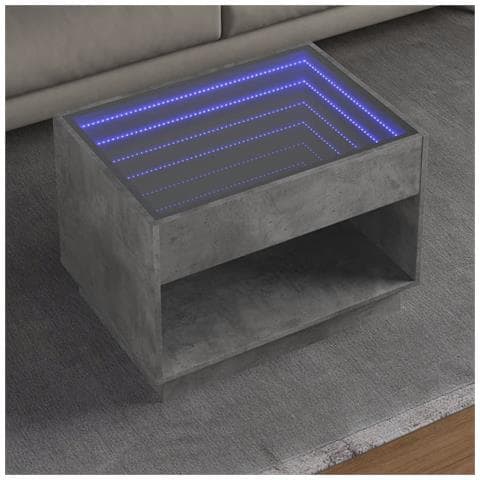 Tavolino Da Salotto Con Led Infinity Grigio Cemento 70x50x50 Cm - Foto 1