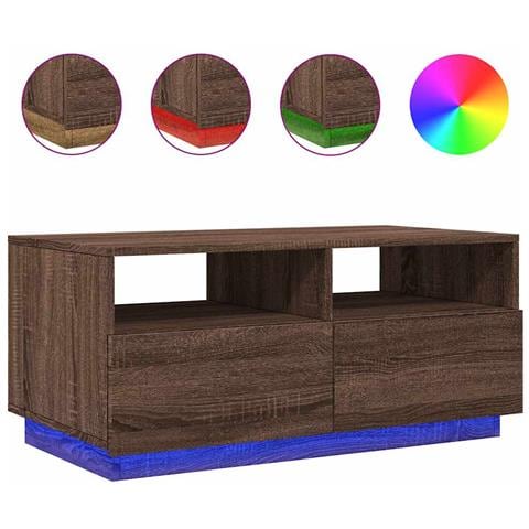 Tavolino Da Soggiorno Con Luci Led Rovere Marrone 90x49x40 Cm - Foto 1