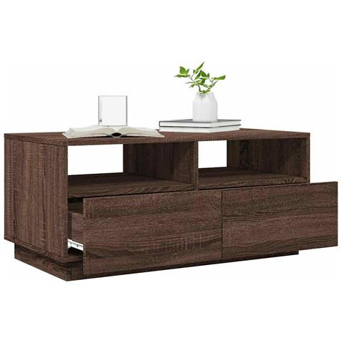 Tavolino Da Soggiorno Con Luci Led Rovere Marrone 90x49x40 Cm - Foto 10