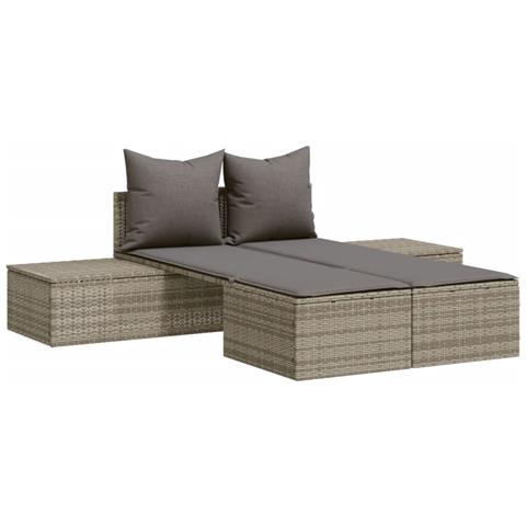 Lettino Prendisole Doppio Con Cuscini Grigio In Polyrattan - Foto 2