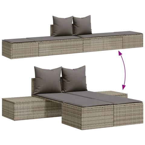 Lettino Prendisole Doppio Con Cuscini Grigio In Polyrattan - Foto 3