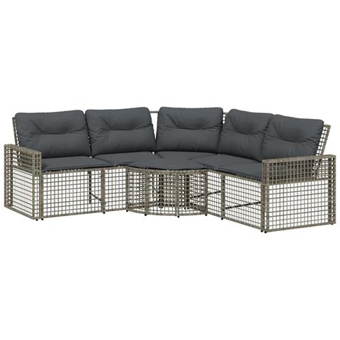 Divano Da Giardino A L Con Cuscini E Pouf Grigio In Polyrattan - Foto 2
