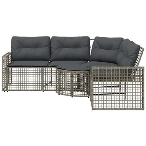 Divano Da Giardino A L Con Cuscini E Pouf Grigio In Polyrattan - Foto 3