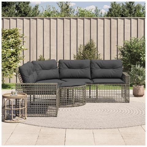 Divano Da Giardino A L Con Cuscini E Pouf Grigio In Polyrattan - Foto 1