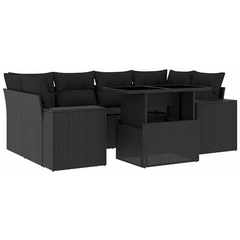 Set Divani Da Giardino Con Cuscini 7pz Nero Polyrattan - Foto 2