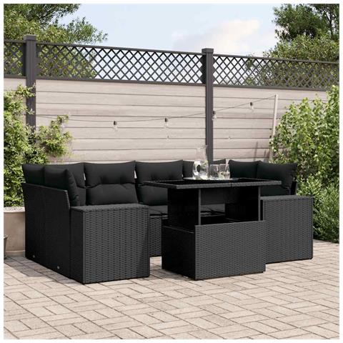 Set Divani Da Giardino Con Cuscini 7pz Nero Polyrattan - Foto 1