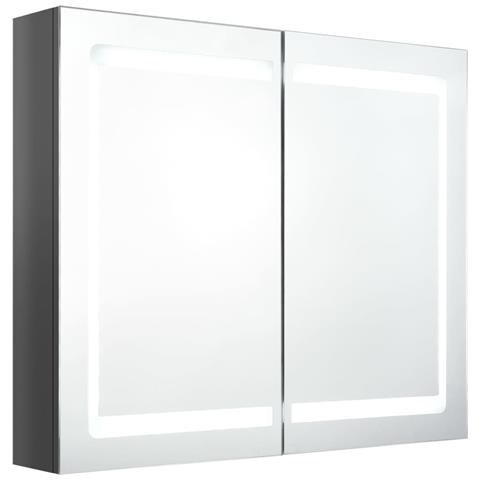 Armadietto Bagno Con Specchio E Led Grigio Lucido 80x12x68 Cm - Foto 1