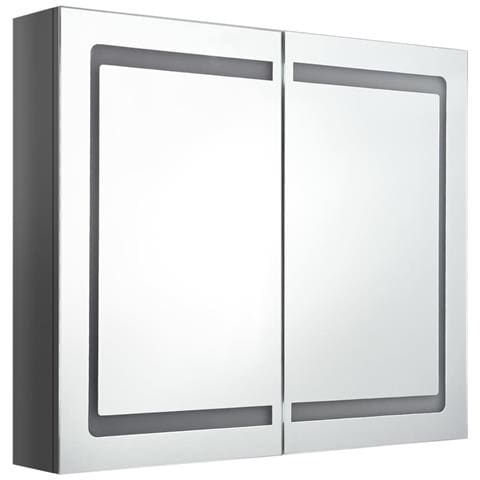 Armadietto Bagno Con Specchio E Led Grigio Lucido 80x12x68 Cm - Foto 2