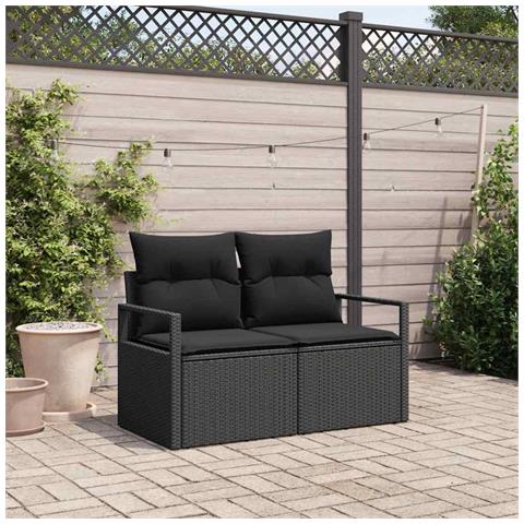Divano da Giardino a 2 Posti con Cuscini Nero in Rattan Sintetico - Foto 2