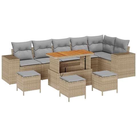 Set di Divani da Giardino in Polyrattan Beige 10 pezzi con Cuscini di , Set di Mobili da Giardino in Polyrattan Beige 4 pezzi con Cuscini di - Foto 1