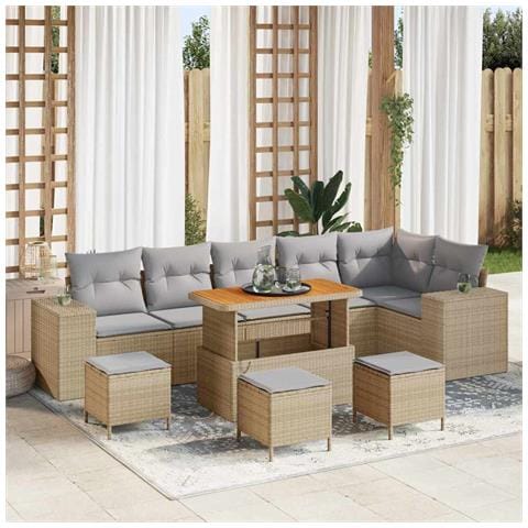 Set di Divani da Giardino in Polyrattan Beige 10 pezzi con Cuscini di , Set di Mobili da Giardino in Polyrattan Beige 4 pezzi con Cuscini di - Foto 2