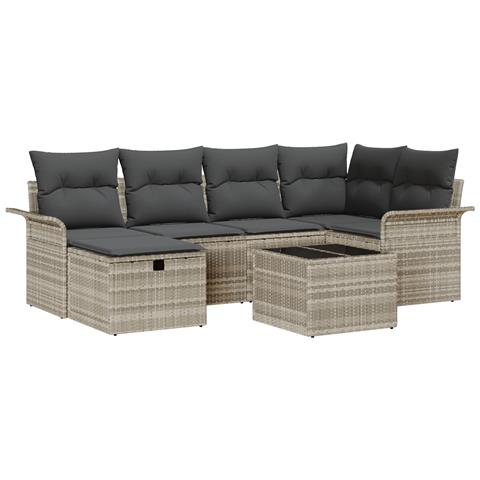 Set Divano da Giardino  con Cuscini Grigio Chiaro Polirattan, Divano da Giardino 2 Posti  con Ripostiglio & Cuscini Grigio Chiaro Polirattan - Foto 1