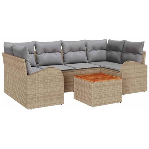 Set Divano Giardino 7 Pezzi con Cuscini Beige Polyrattan Acacia - Foto 1