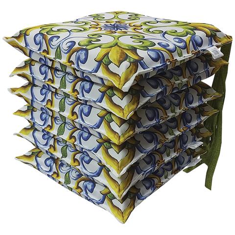 Set 6 Cuscini Per Sedie Cucina Con Laccetti, Stampa Digitale, Copri Sedia Sfoderabili E Lavabili, Made In Italy (6, Lily) - Foto 1