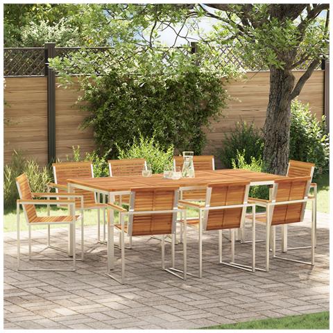 Set da Pranzo da Giardino 9 Pezzi in Legno Massello di Acacia, Tavolo da Pranzo Esterno 200x90x74.5 cm in Legno Massello di Acacia - Foto 2
