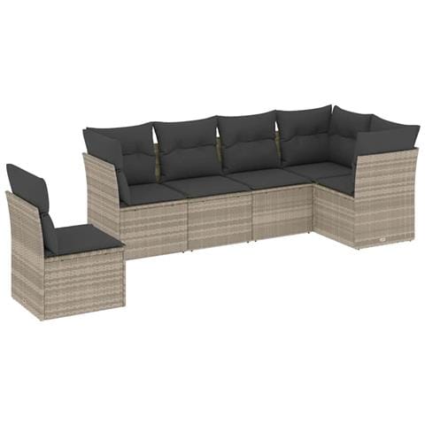 Set Divano da Giardino 6pz con Cuscini Grigio Chiaro Polyrattan - Foto 1