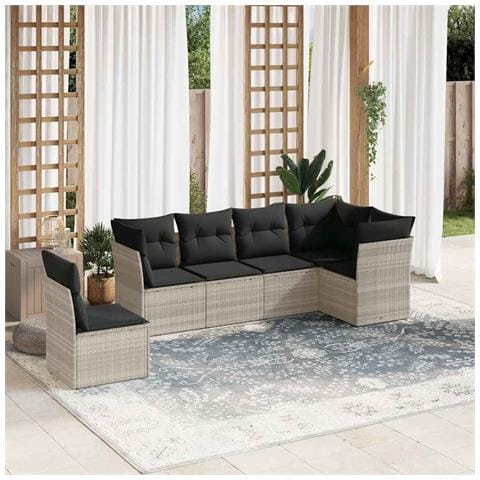 Set Divano da Giardino 6pz con Cuscini Grigio Chiaro Polyrattan - Foto 2