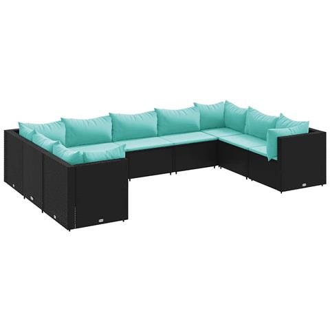 Set Salotto da Giardino con Cuscini 9pz Nero in Polyrattan - Foto 1