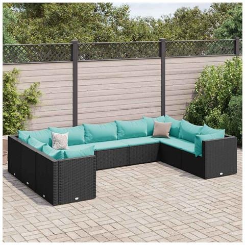 Set Salotto da Giardino con Cuscini 9pz Nero in Polyrattan - Foto 2