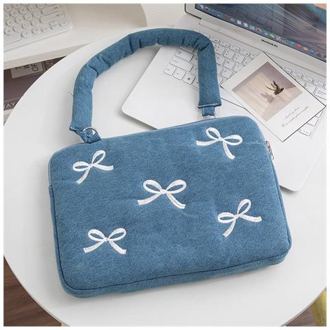 Borsa Per Laptop In Denim Ricamata Compatibile Con Apple Macbook, Custodia Protettiva Per Ipad  13 Pollici - Foto 4