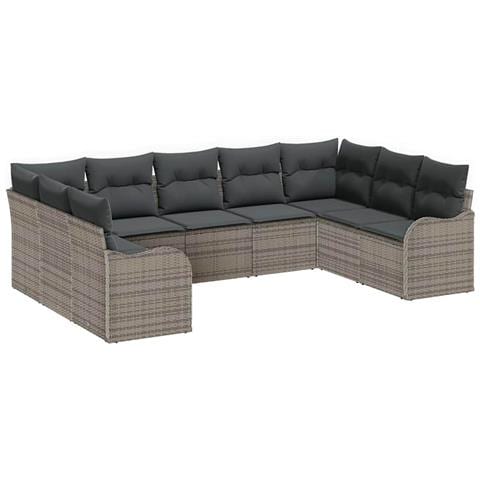 Set Divano da Giardino con cuscino 9 pcs Grigio Poly Rattan - Foto 1