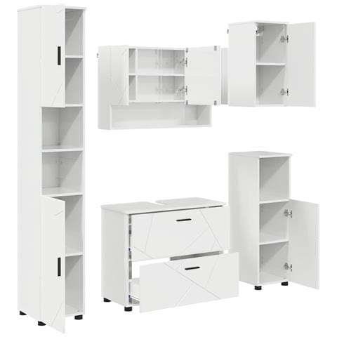 Set di mobili per il bagno 5 pcs Bianco lucido 30 x 35 x 192 cm - Foto 1