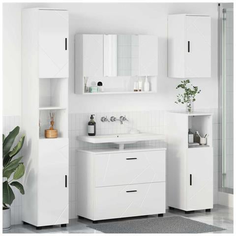 Set di mobili per il bagno 5 pcs Bianco lucido 30 x 35 x 192 cm - Foto 2