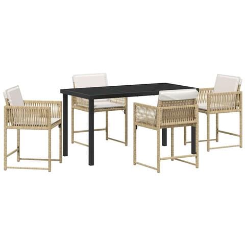 Set da Pranzo per Giardino 5 pcs Beige polyrattan - Foto 1