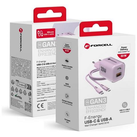 Caricabatterie Da Casa Originale Gan 33wpd 1x Usb-a 1x Usb-c Fino 33w Purple Per Smartphone - Foto 2