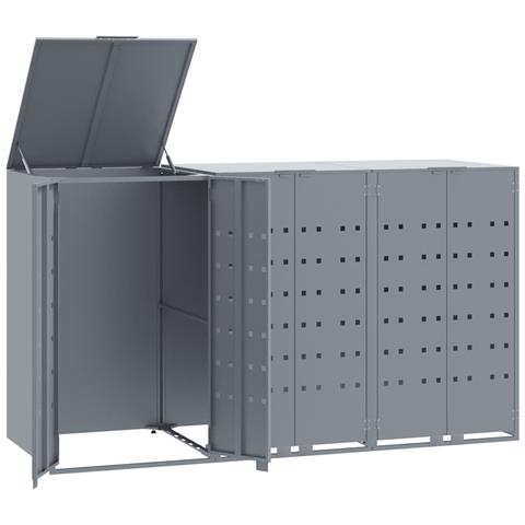 Copribidone con Ruote per 3 Bidoni Grigio 207x79x117cm Acciaio - Foto 1