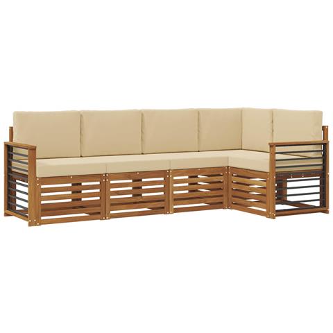 Set divani 5 pcs Naturale e Beige Legno di Acacia Massello - Foto 1