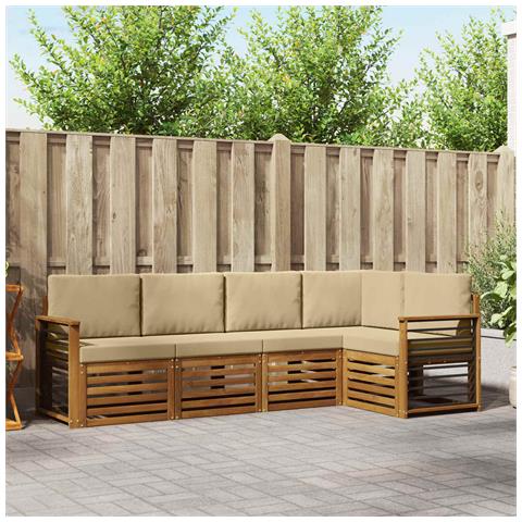 Set divani 5 pcs Naturale e Beige Legno di Acacia Massello - Foto 2