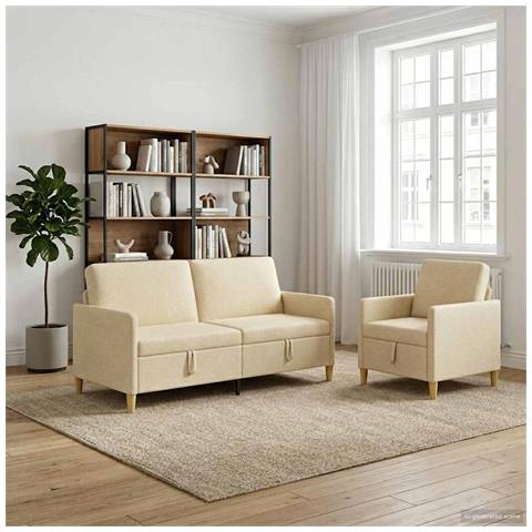 Set di Divani con Storage 2 pcs Crema Poliestere - Foto 2