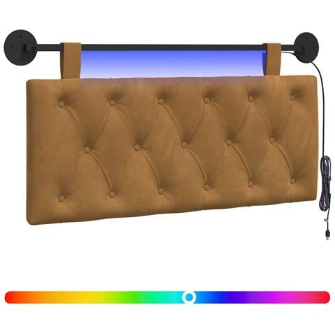 Testiera sospesa Con luce LED Marrone Velluto - Foto 1