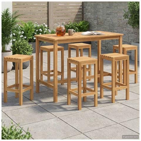 Set Bar da Esterno 7 pcs Naturale Legno di teak solido - Foto 2